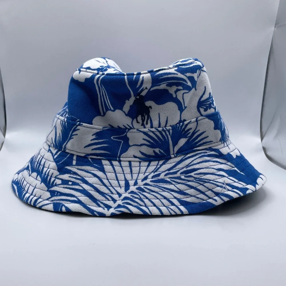 NEW Polo Ralph Lauren‎ Floral Terry Bucket Hat Size L/XL Cotton Blue White Pony